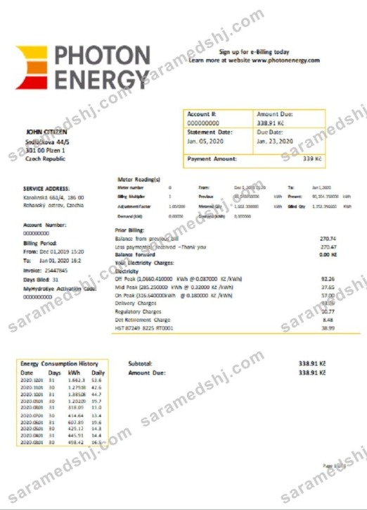 Czech Republic Photon Energy utility bill